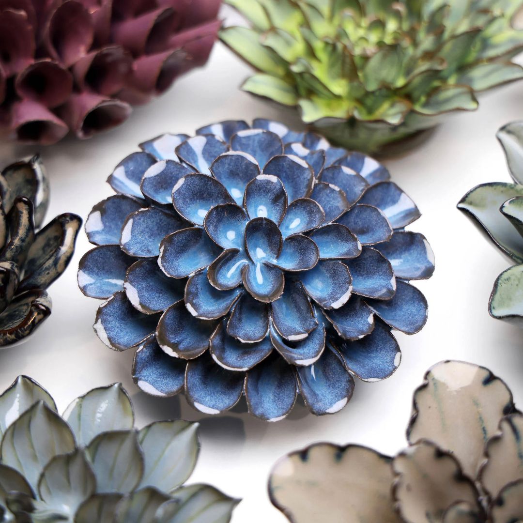 Pompon Dahlia Ceramic Flower – Blue Noir – 4.5″x1.5″